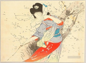 bijin en el viento Kiyokata Kaburagi japonés Pinturas al óleo